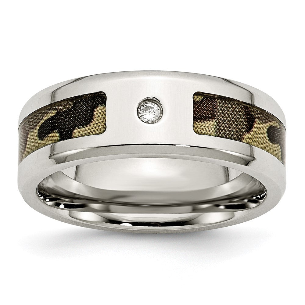 Chisel Stainless Steel Polished with CZ Printed Brown Camo Under Rubber 8mm Band