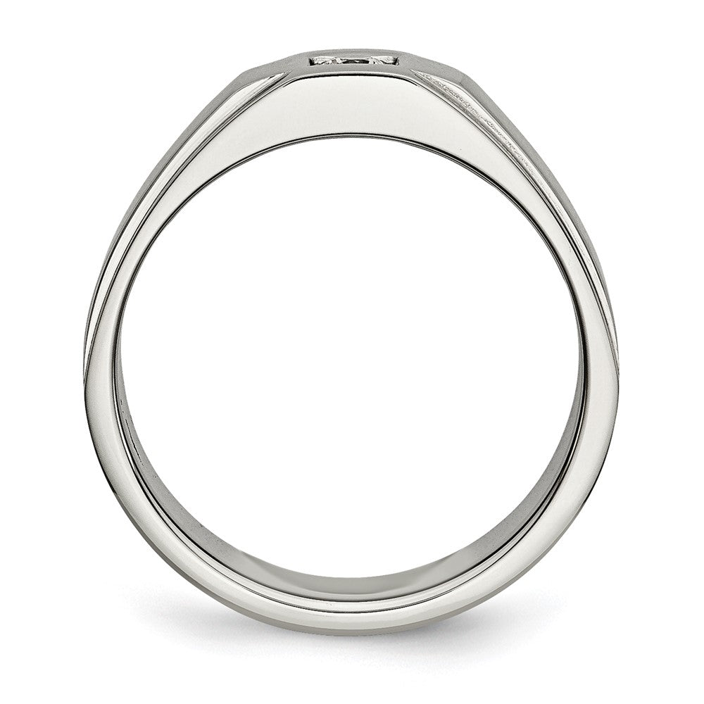 Chisel Stainless Steel Brushed and Polished with CZ Ring