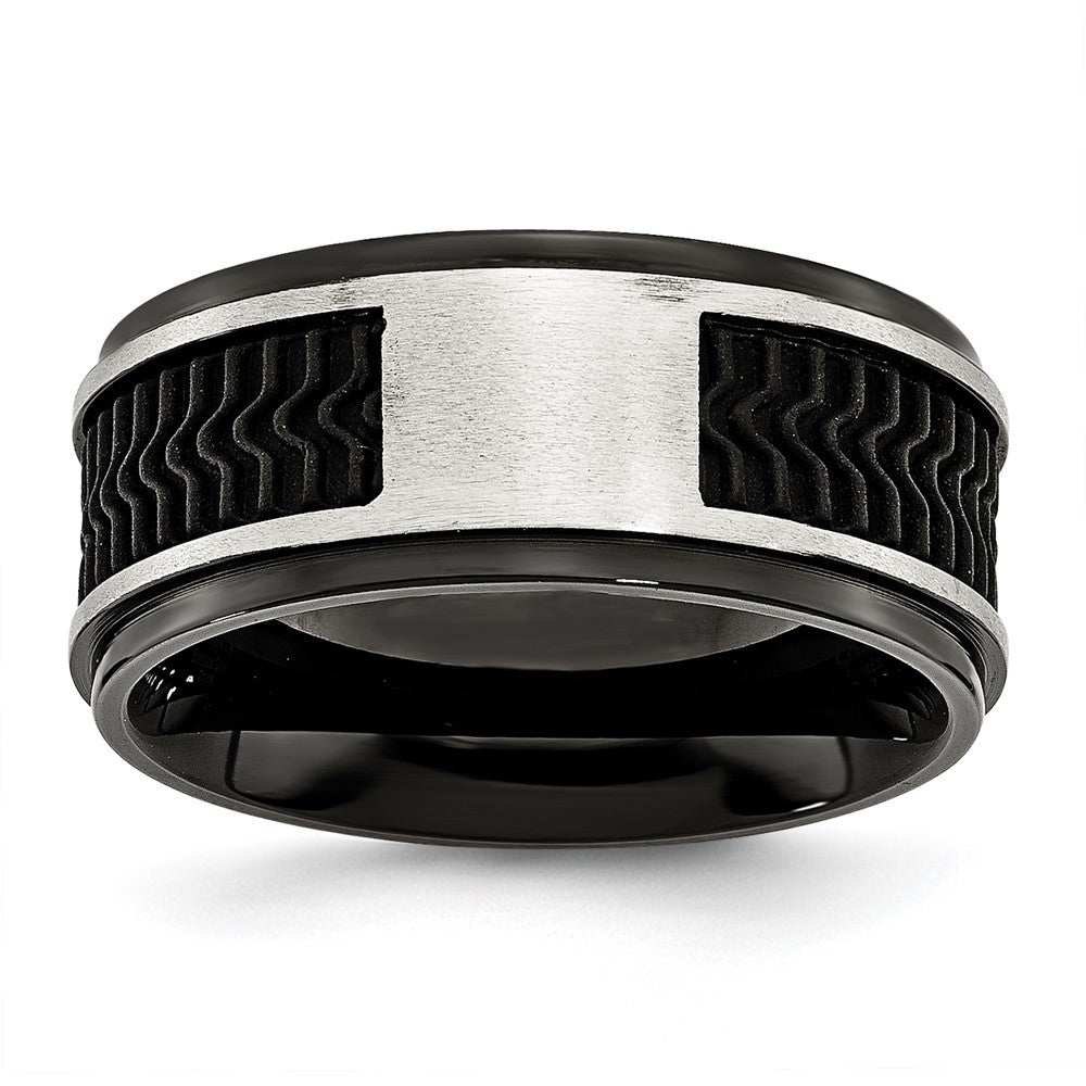 Stainless Steel Polished Black IP-plated w/Rubber Inlay 10mm Band