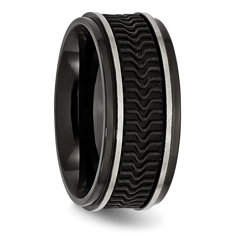 Stainless Steel Polished Black IP-plated w/Rubber Inlay 10mm Band