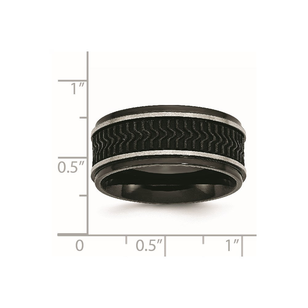 Stainless Steel Polished Black IP-plated w/Rubber Inlay 10mm Band