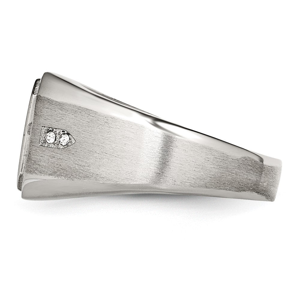 Chisel Stainless Steel Brushed and Polished with Black Enamel CZ Ring