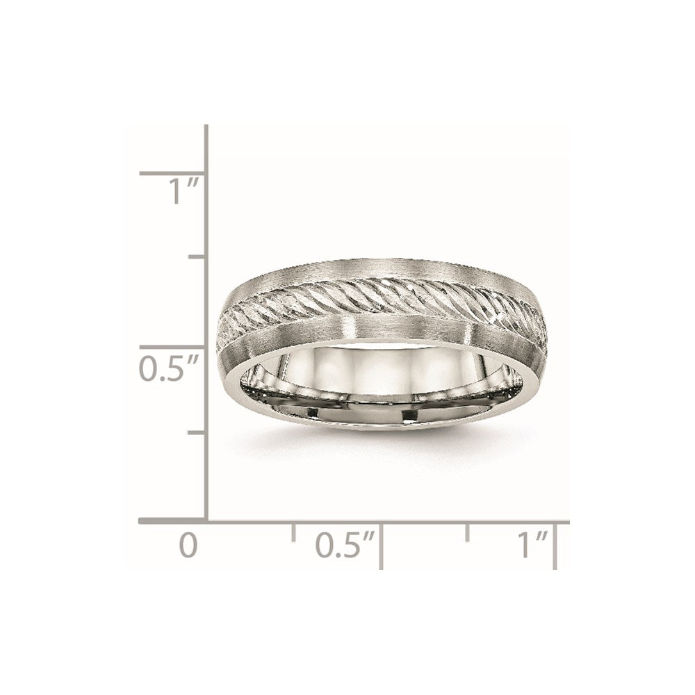 Stainless Steel w/Sterling Silver Inlay Brushed Diamond Cut 6mm Band