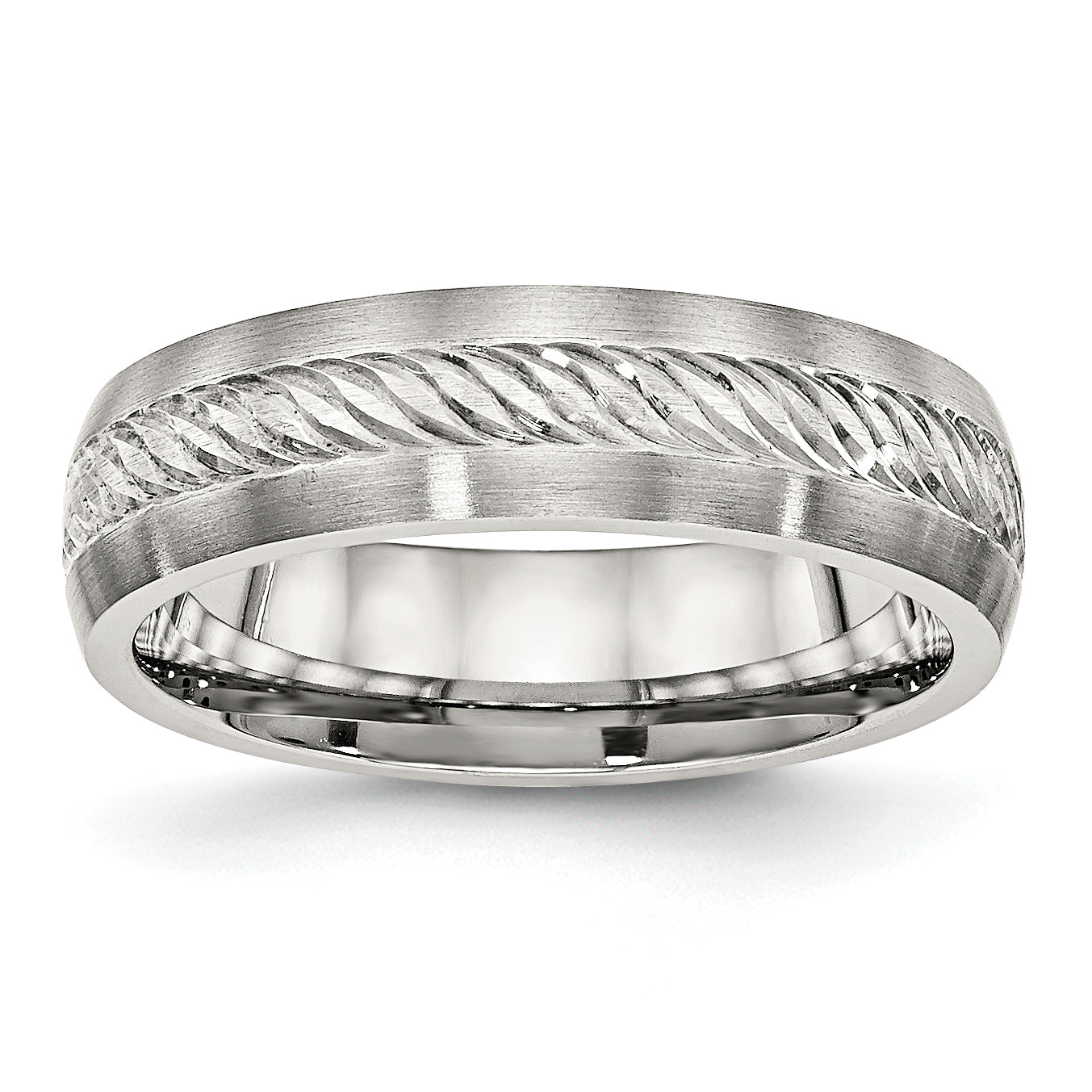 Stainless Steel Brushed w/Silver D/C Inlay Ring