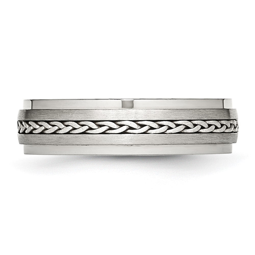 Stainless Steel w/Sterling Silver Braid Inlay Brushed/Polished 6mm Band