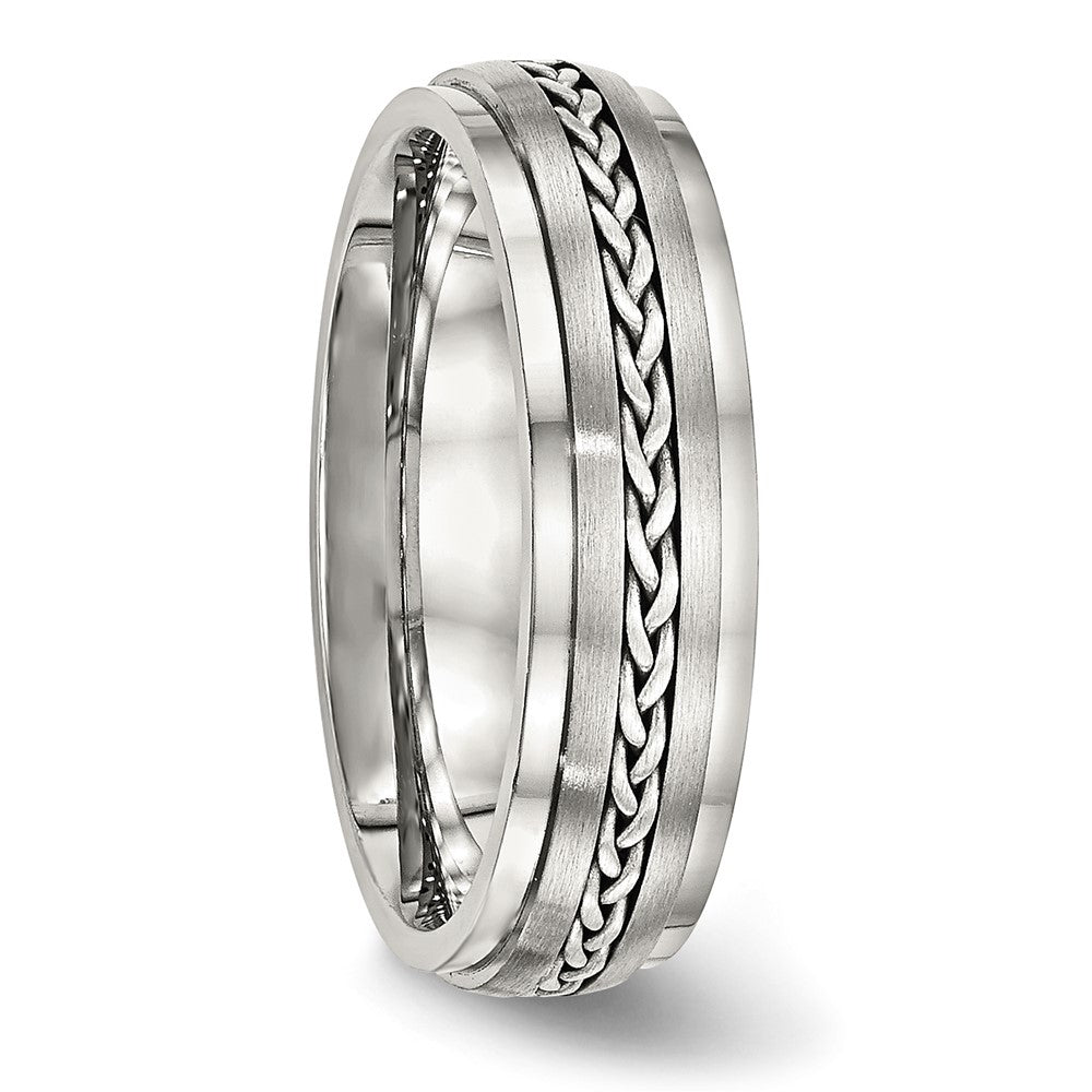 Stainless Steel w/Sterling Silver Braid Inlay Brushed/Polished 6mm Band