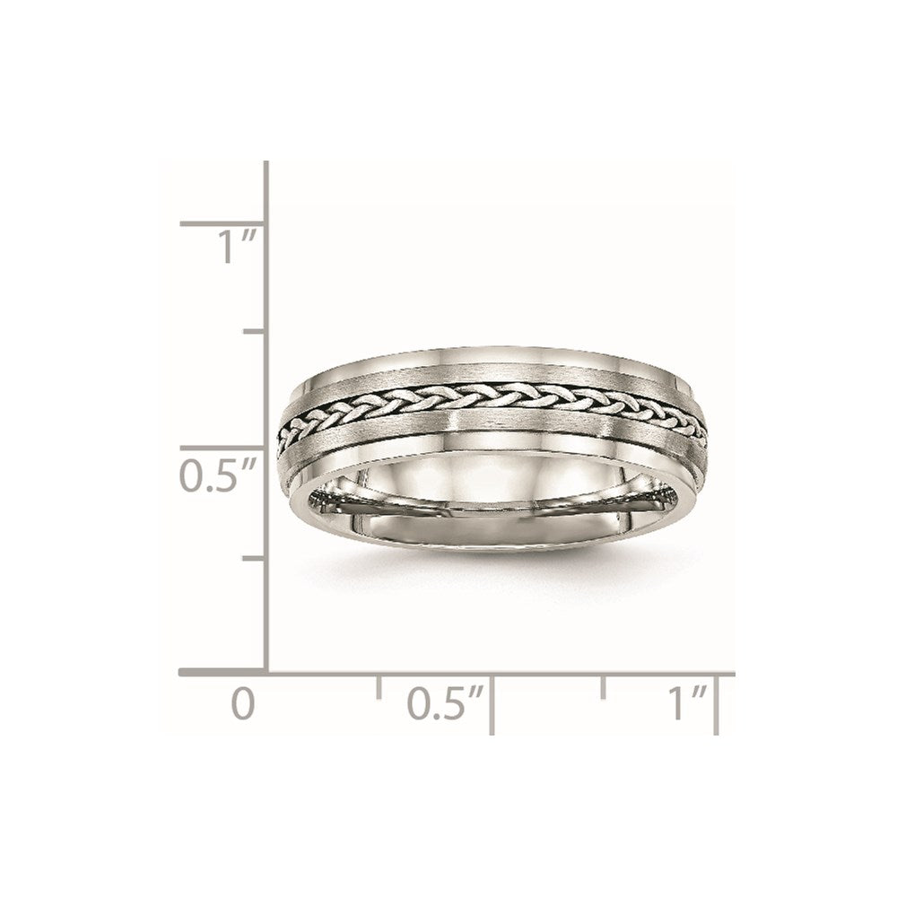 Stainless Steel w/Sterling Silver Braid Inlay Brushed/Polished 6mm Band