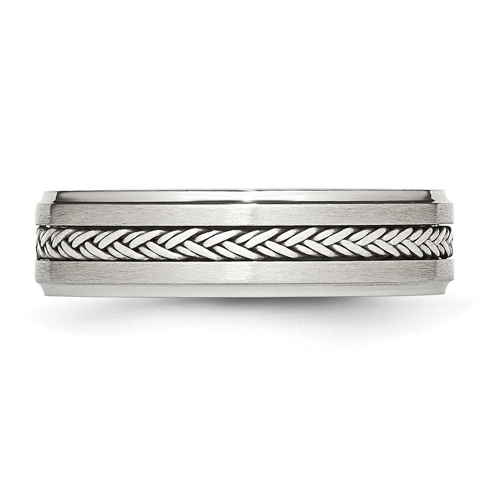 Stainless Steel w/Sterling Silver Braid Inlay Brushed/Polished 6mm Band