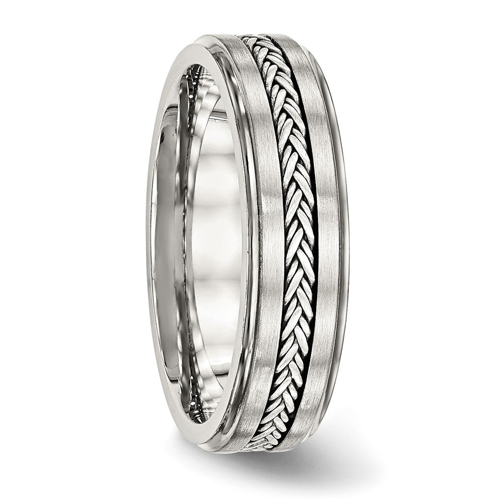 Stainless Steel w/Sterling Silver Braid Inlay Brushed/Polished 6mm Band