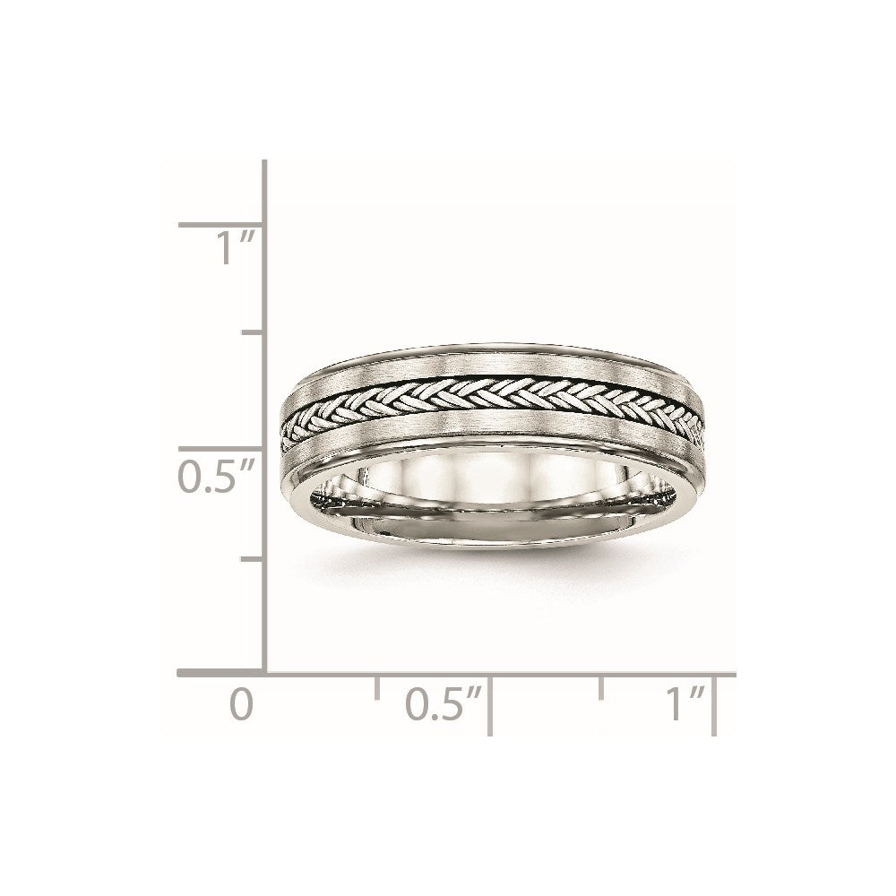 Stainless Steel w/Sterling Silver Braid Inlay Brushed/Polished 6mm Band