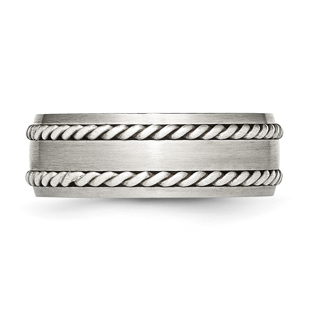 Stainless Steel w/Sterling Silver Double Twisted Brushed 8mm Band