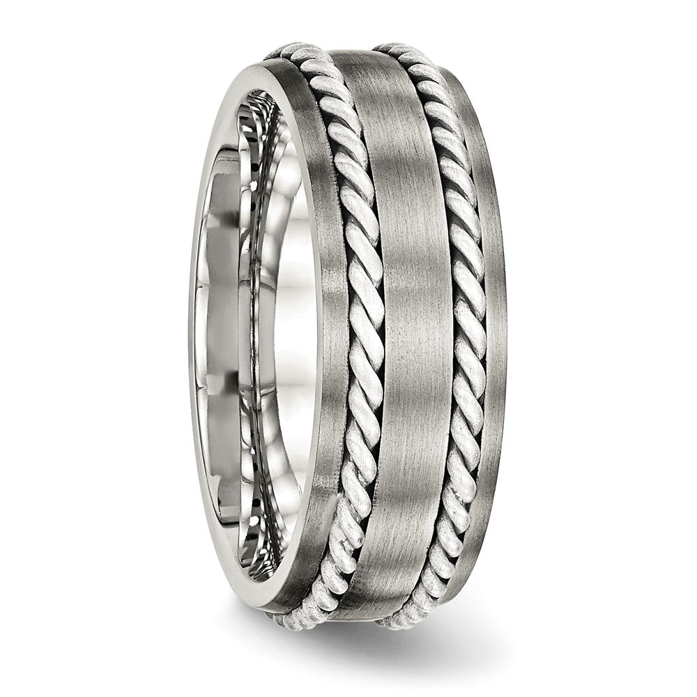 Stainless Steel w/Sterling Silver Double Twisted Brushed 8mm Band