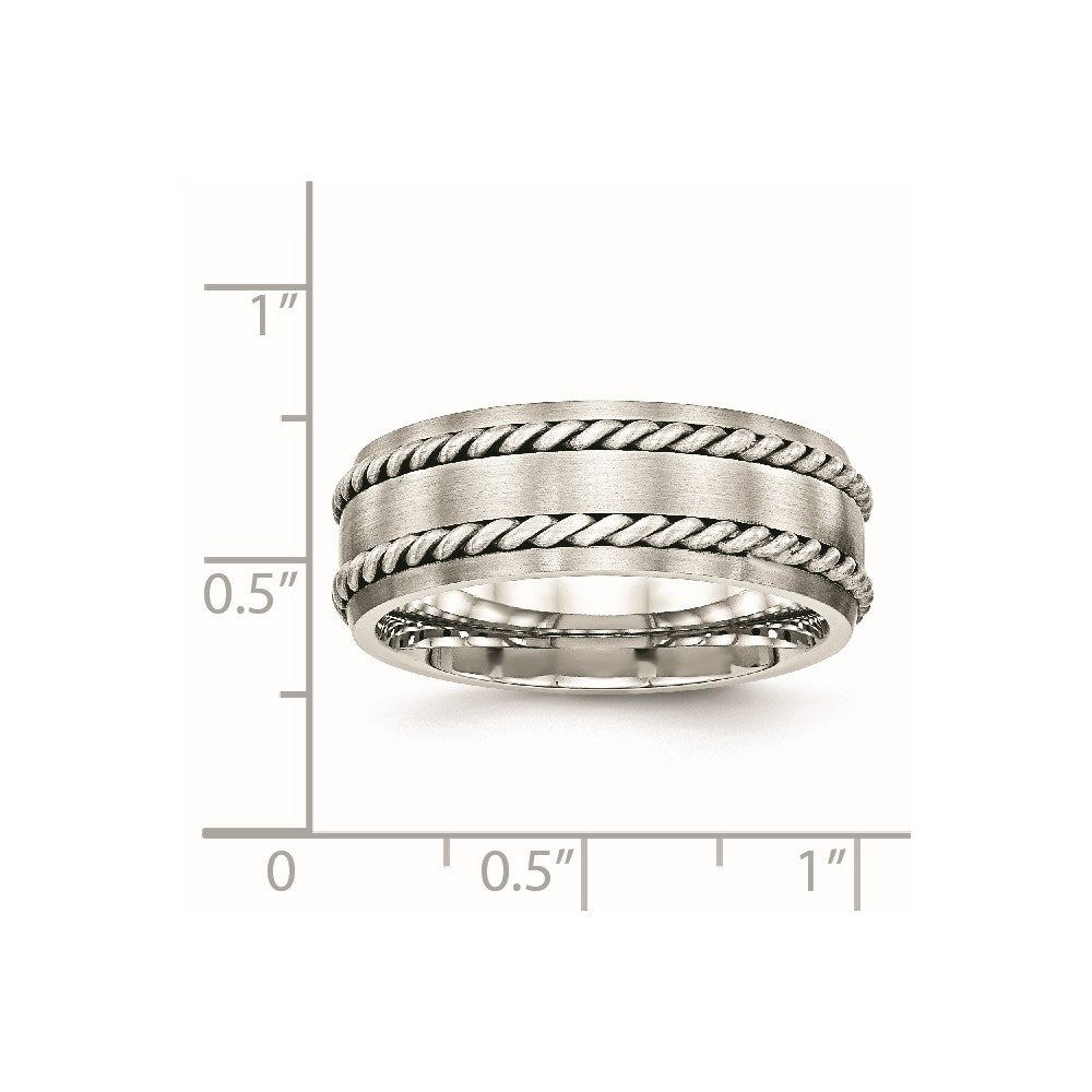 Stainless Steel w/Sterling Silver Double Twisted Brushed 8mm Band