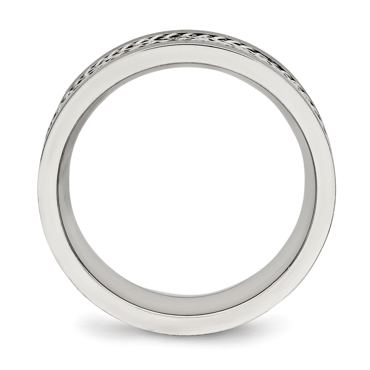 Stainless Steel Satin & Polished w/Silver Center Inlay Ring