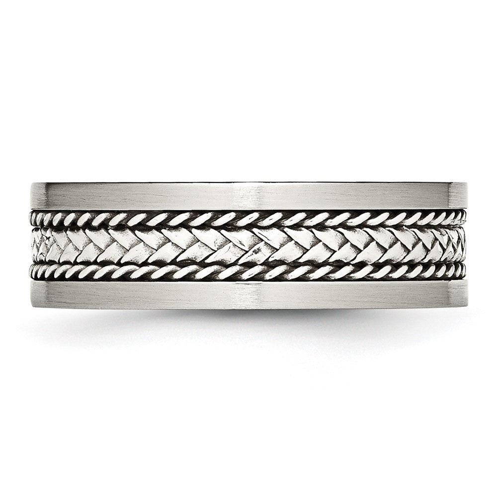 Stainless Steel w/Sterling Silver Inlay Polished/Brushed Edge 7mm Band