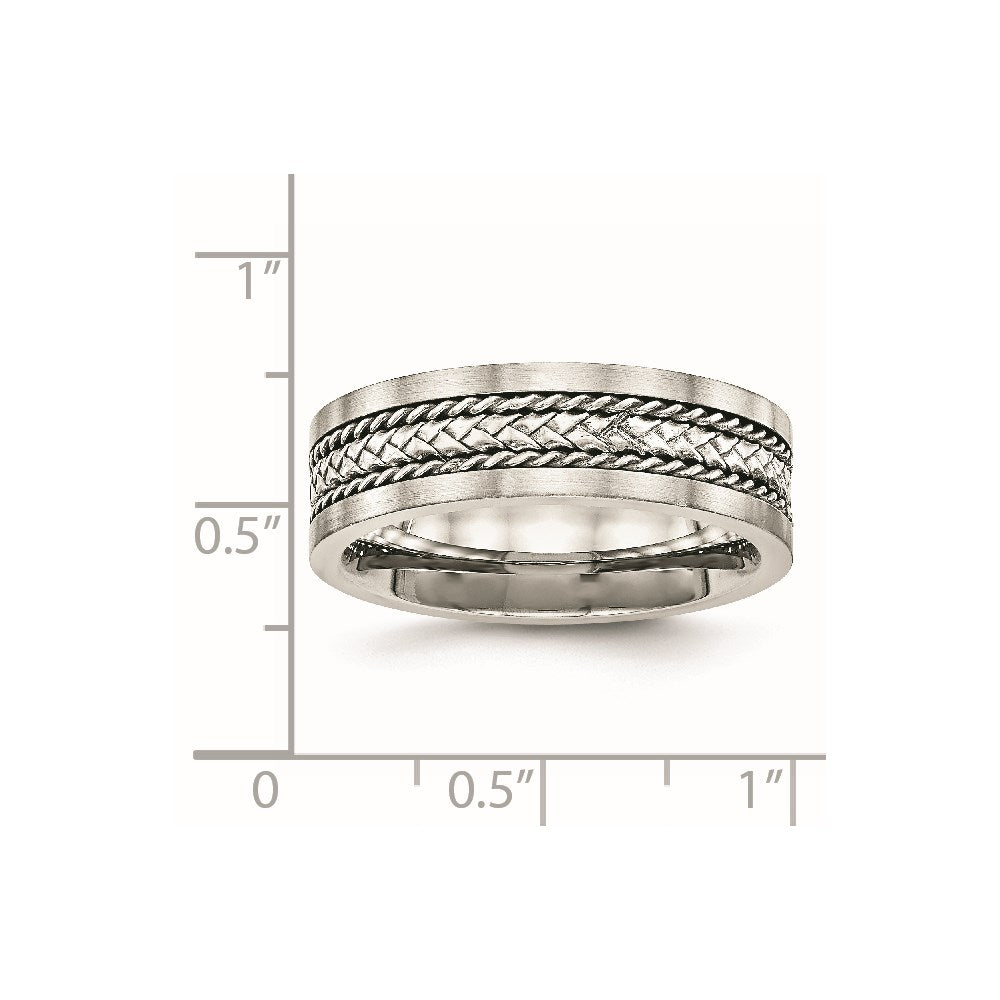 Stainless Steel w/Sterling Silver Inlay Polished/Brushed Edge 7mm Band