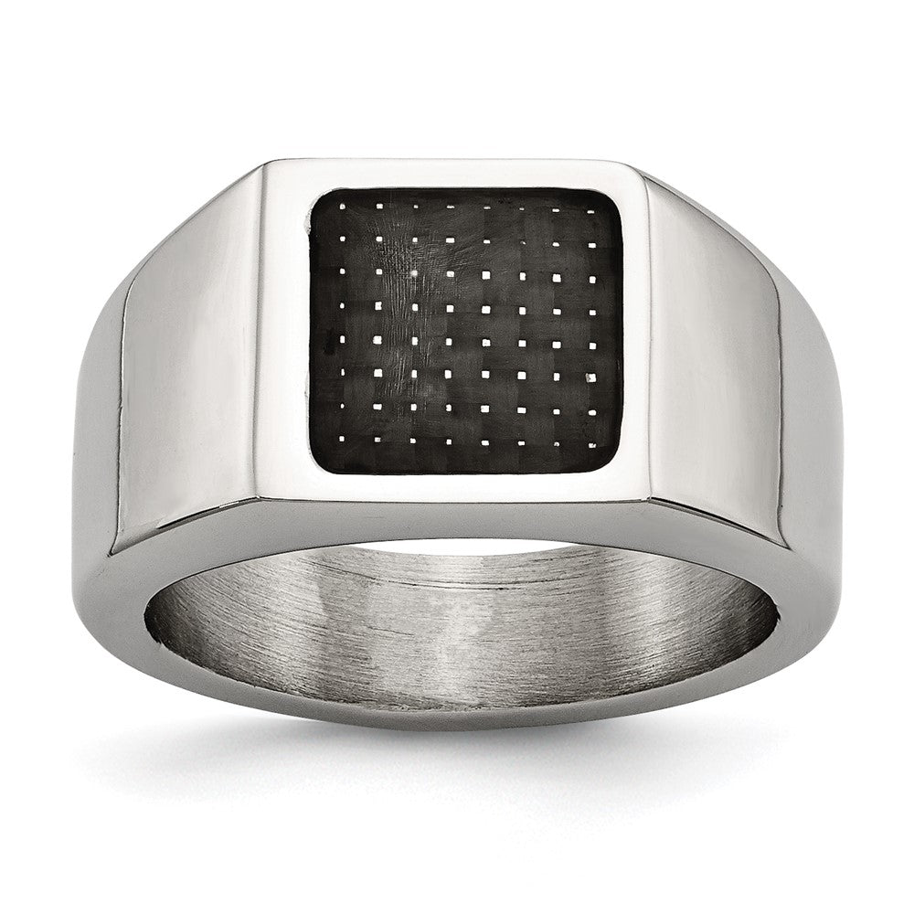 Chisel Stainless Steel Polished Carbon Fiber Inlay Signet Ring