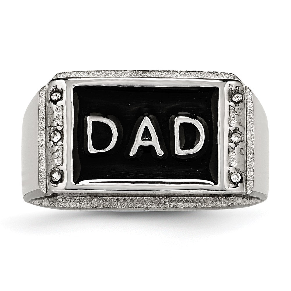 Stainless Steel Polished Black Enameled DAD w/CZ Ring