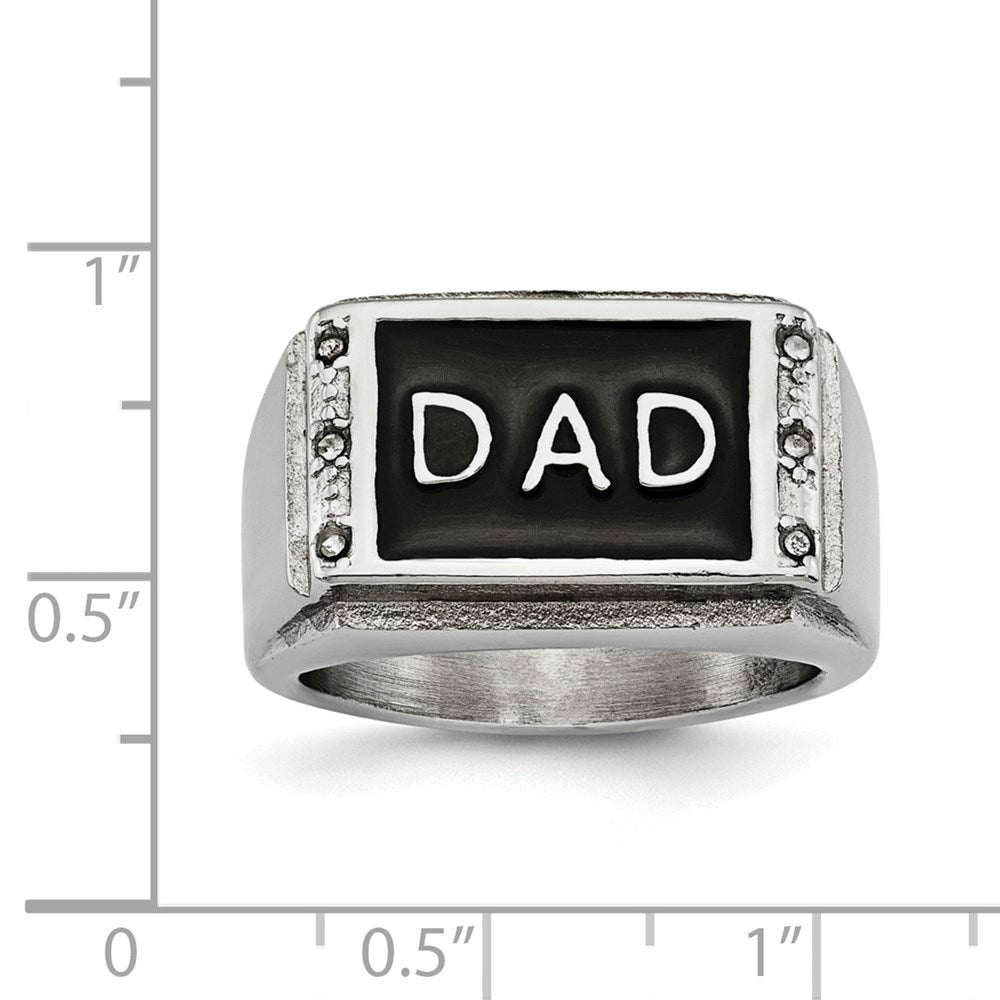 Stainless Steel Polished Black Enameled DAD w/CZ Ring