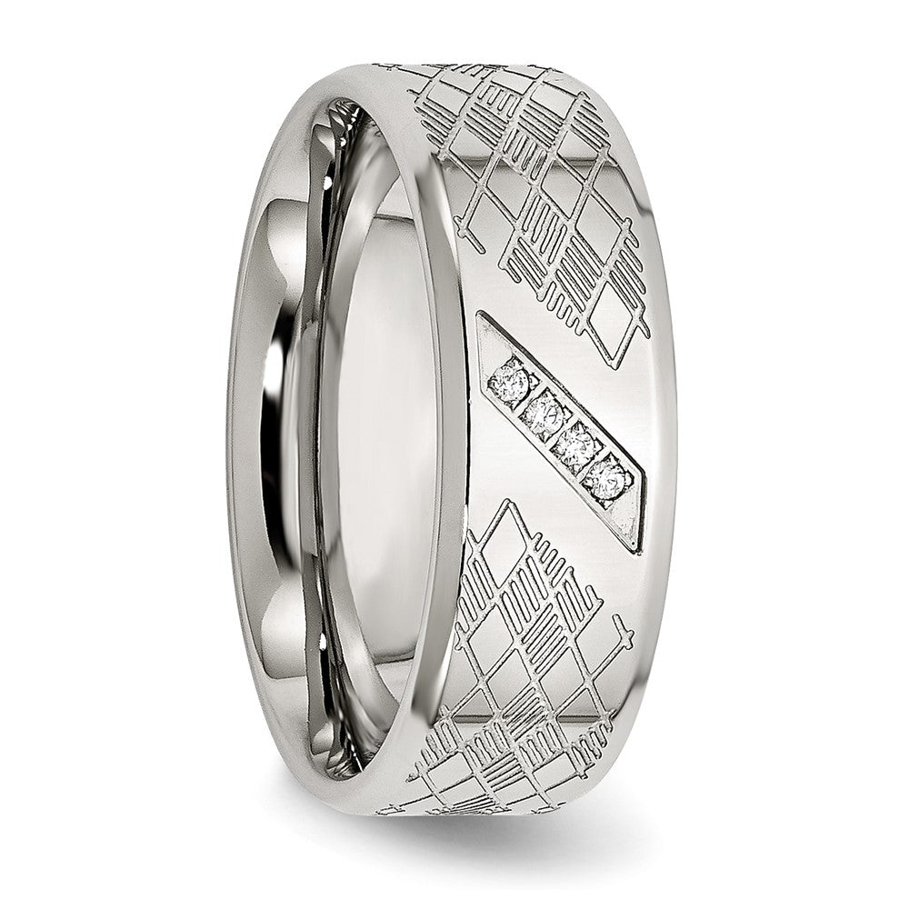 Stainless Steel Polished and Textured w/CZ 8mm Band