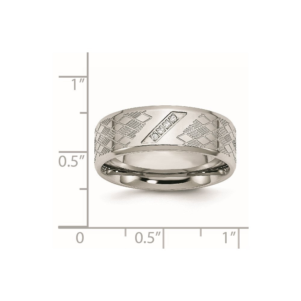 Stainless Steel Polished and Textured w/CZ 8mm Band