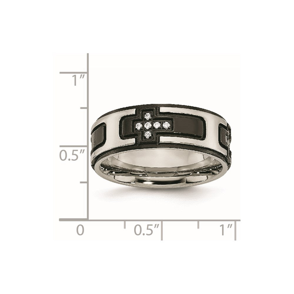 Stainless Steel Polished Black IP-plated with CZ Cross 8mm Band