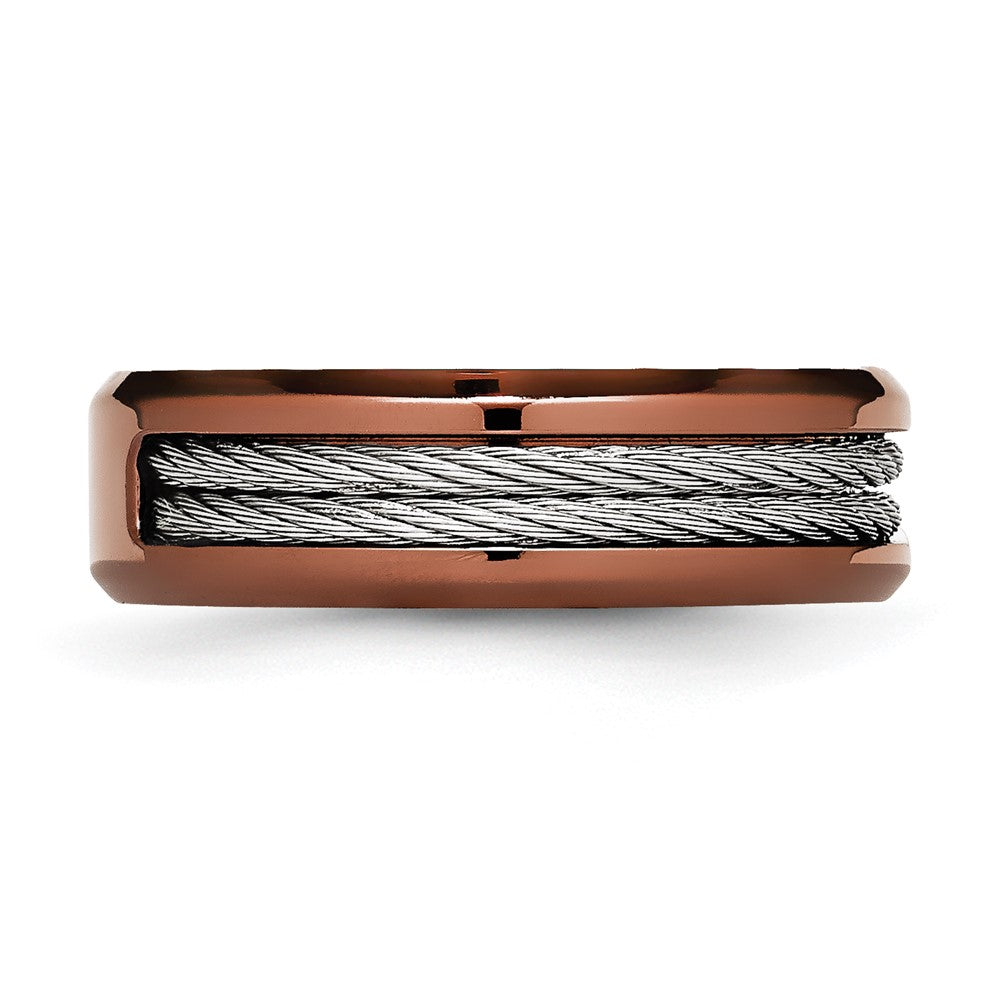 Stainless Steel Ridged Edge Brown IP-plated w/Cable 7mm Band