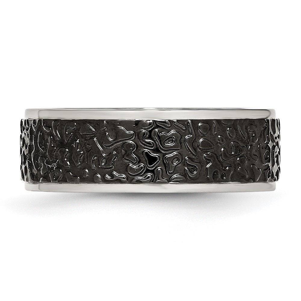 Stainless Steel Polished and Textured Black IP-plated 8mm Band