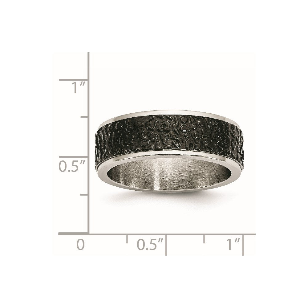 Stainless Steel Polished and Textured Black IP-plated 8mm Band