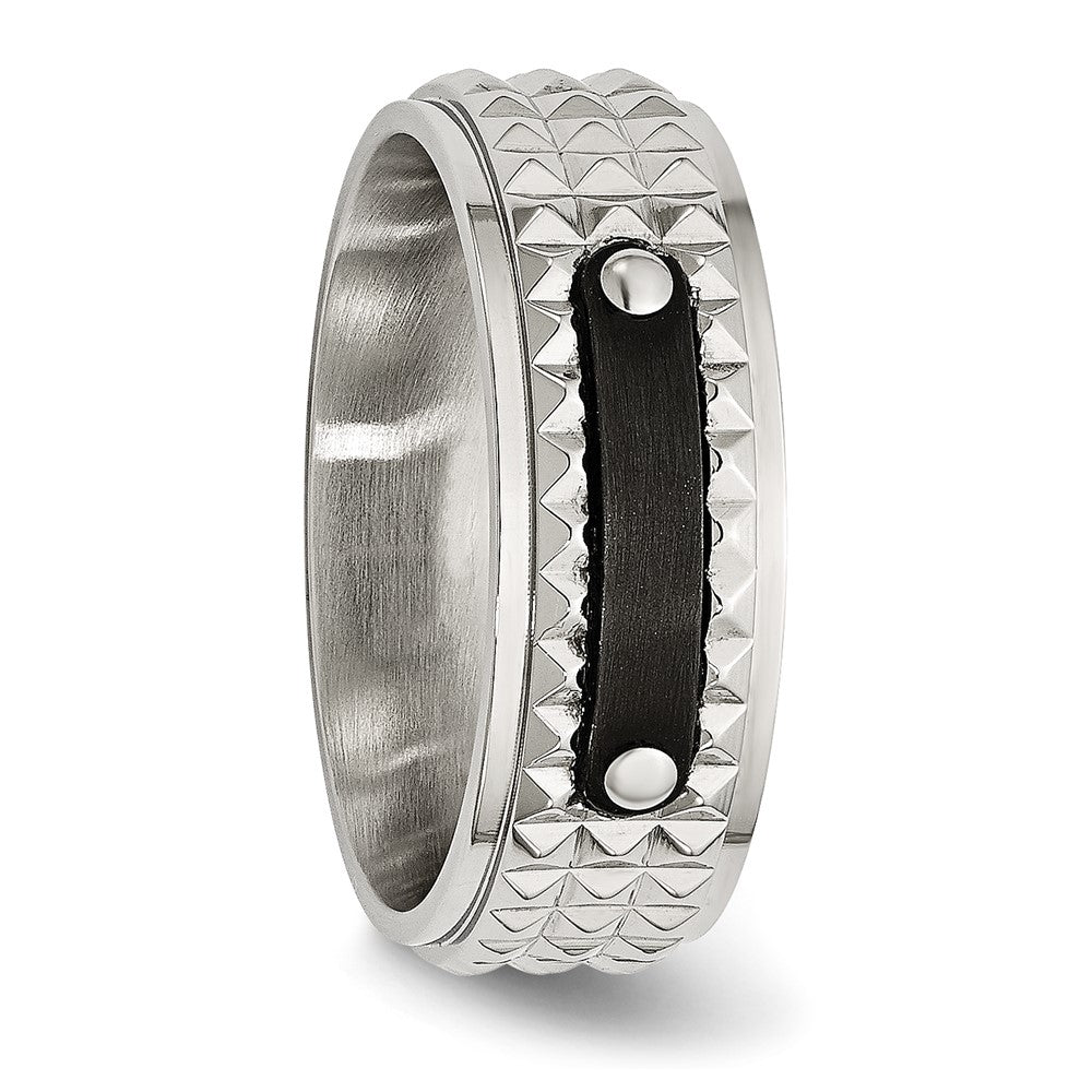 Stainless Steel Brushed and Polished Black IP-plated Faceted 8mm Band