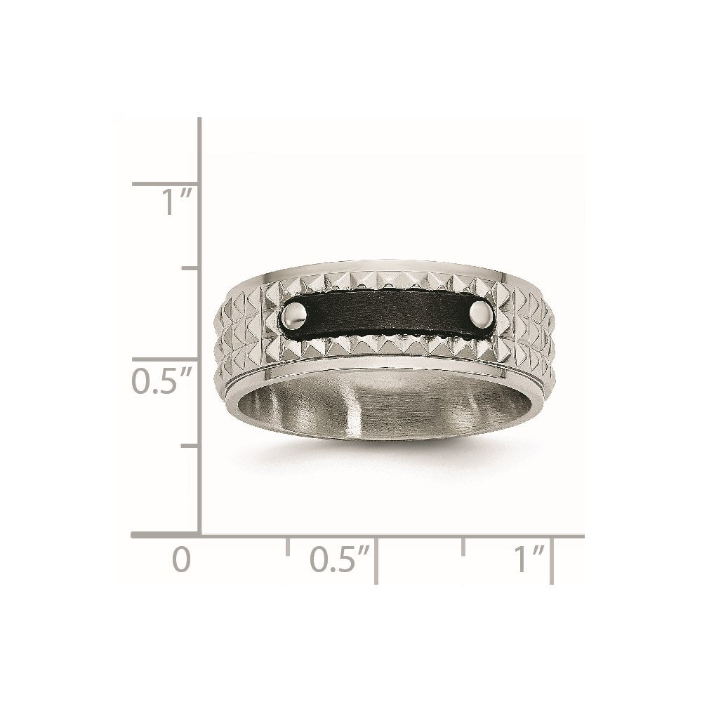 Stainless Steel Brushed and Polished Black IP-plated Faceted 8mm Band