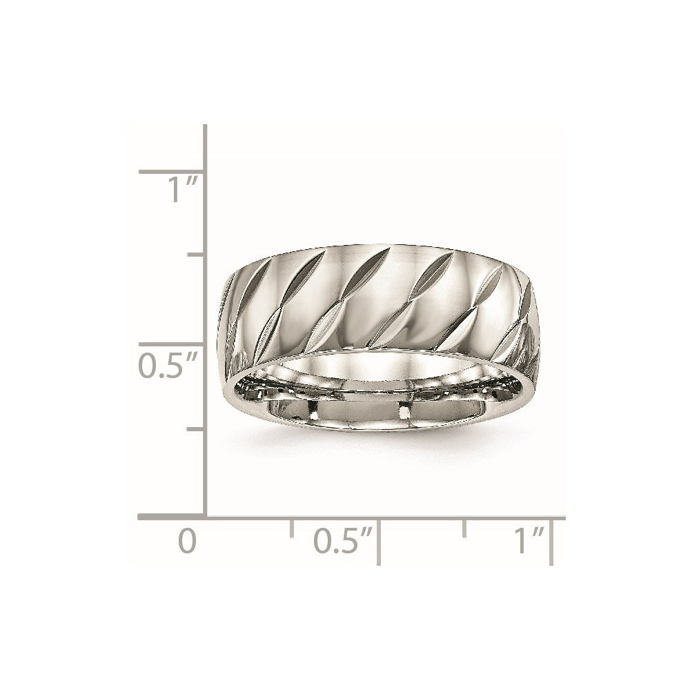 Stainless Steel Polished Diamond Cut 8mm Band