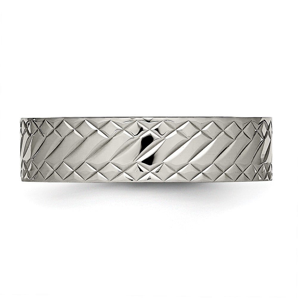 Stainless Steel Polished and Textured Criss Cross Design 6mm Band