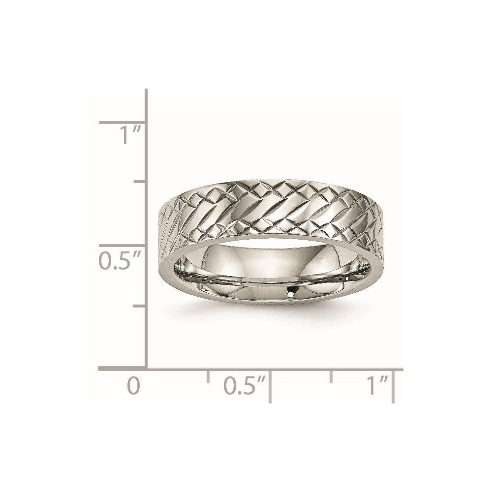 Stainless Steel Polished and Textured Criss Cross Design 6mm Band