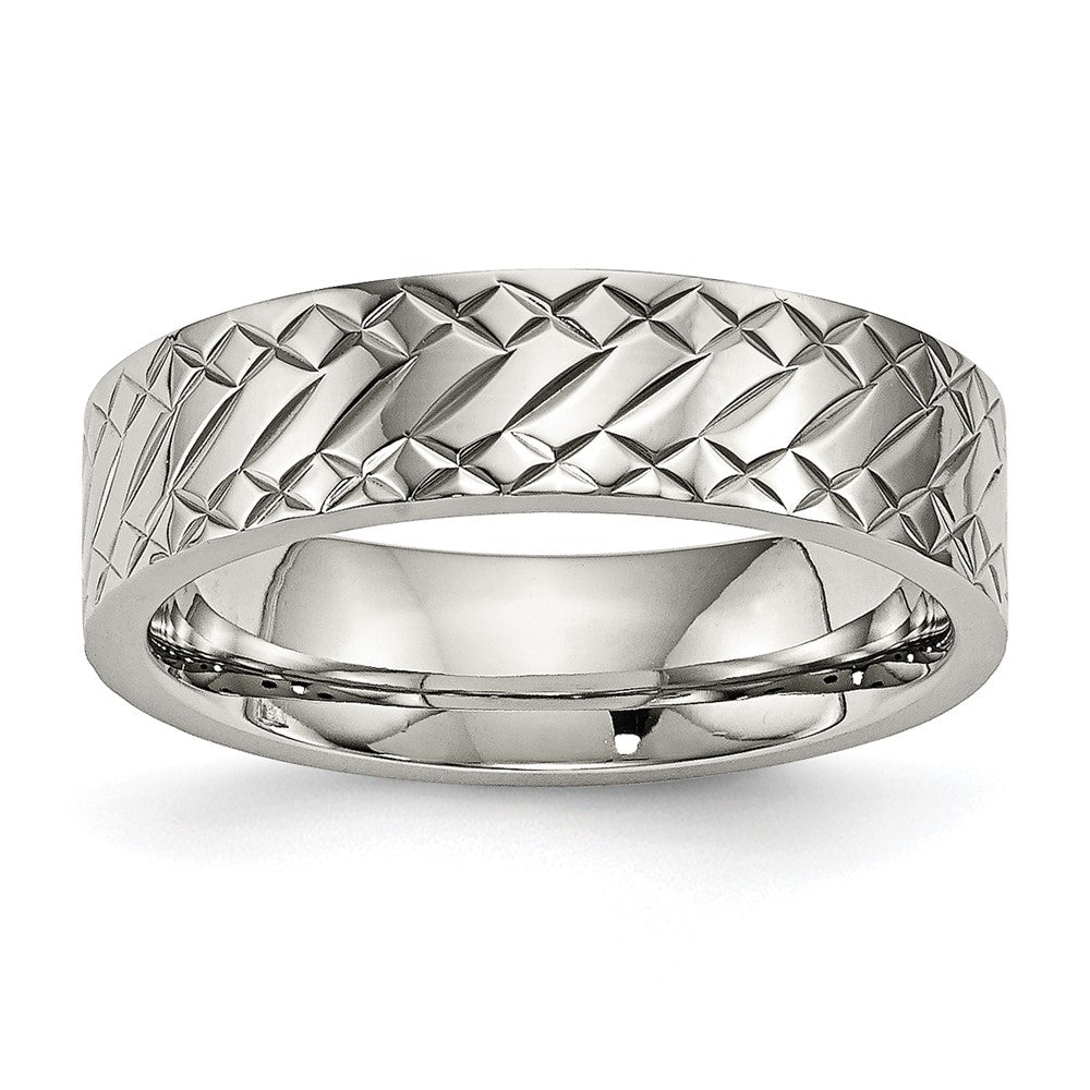 Stainless Steel Polished and Textured Criss Cross Design 6mm Band