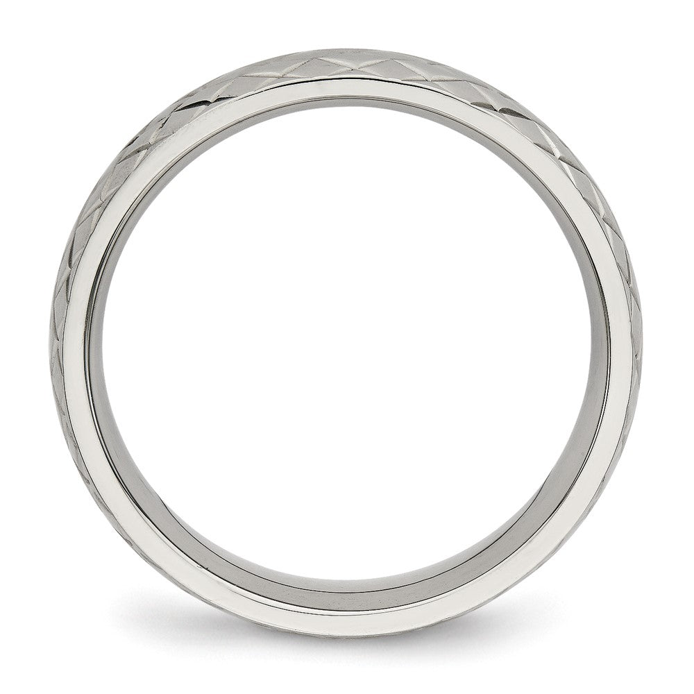 Stainless Steel Polished and Textured Criss Cross Design 6mm Band