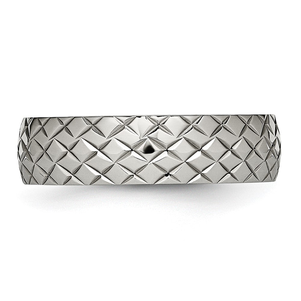 Stainless Steel Polished and Textured Criss Cross Design 6mm Band