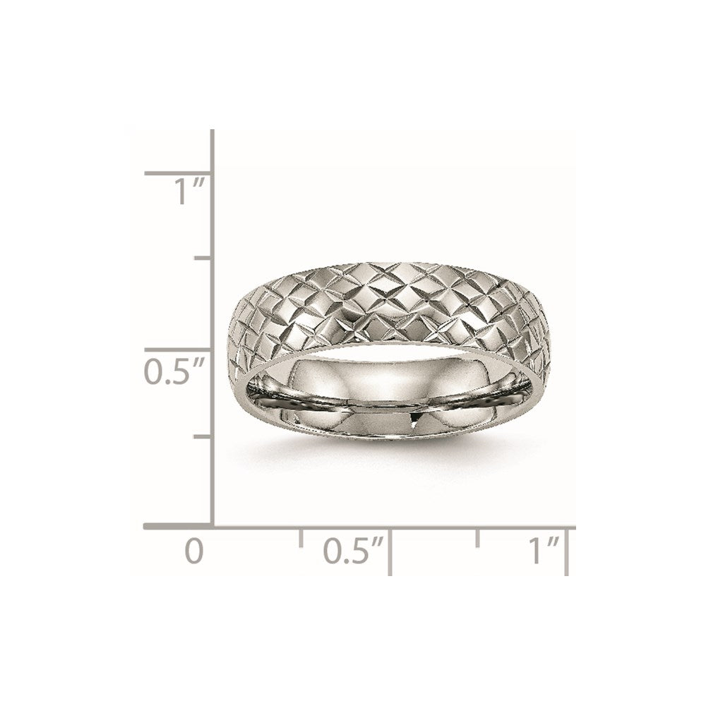 Stainless Steel Polished and Textured Criss Cross Design 6mm Band