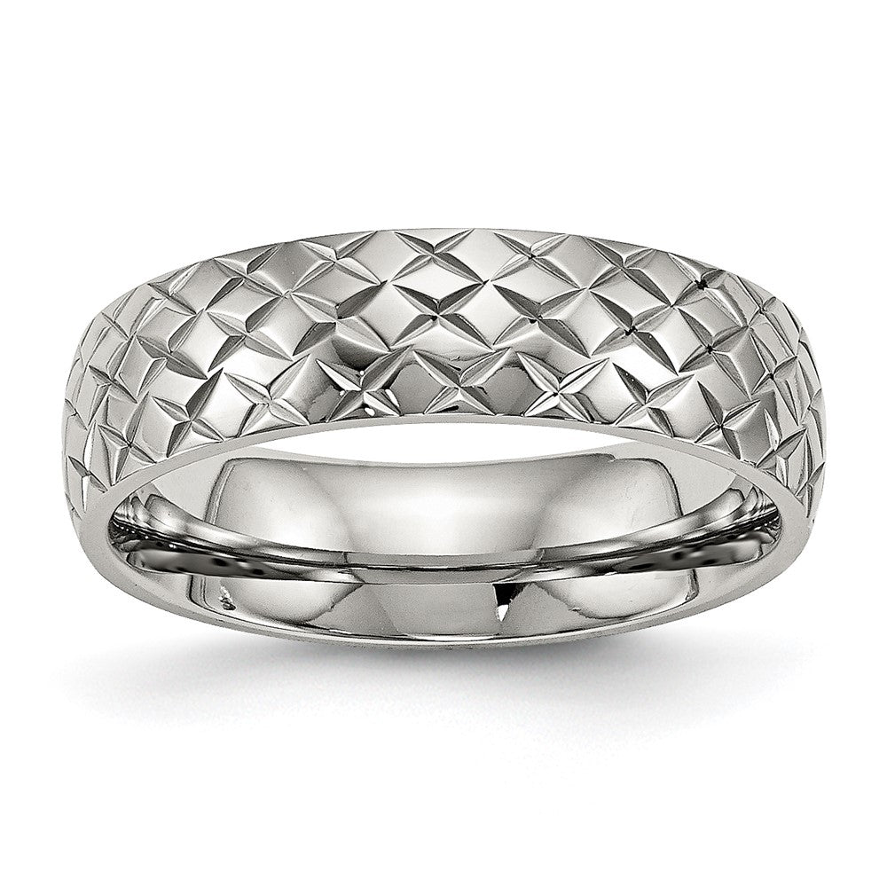 Stainless Steel Polished and Textured Criss Cross Design 6mm Band