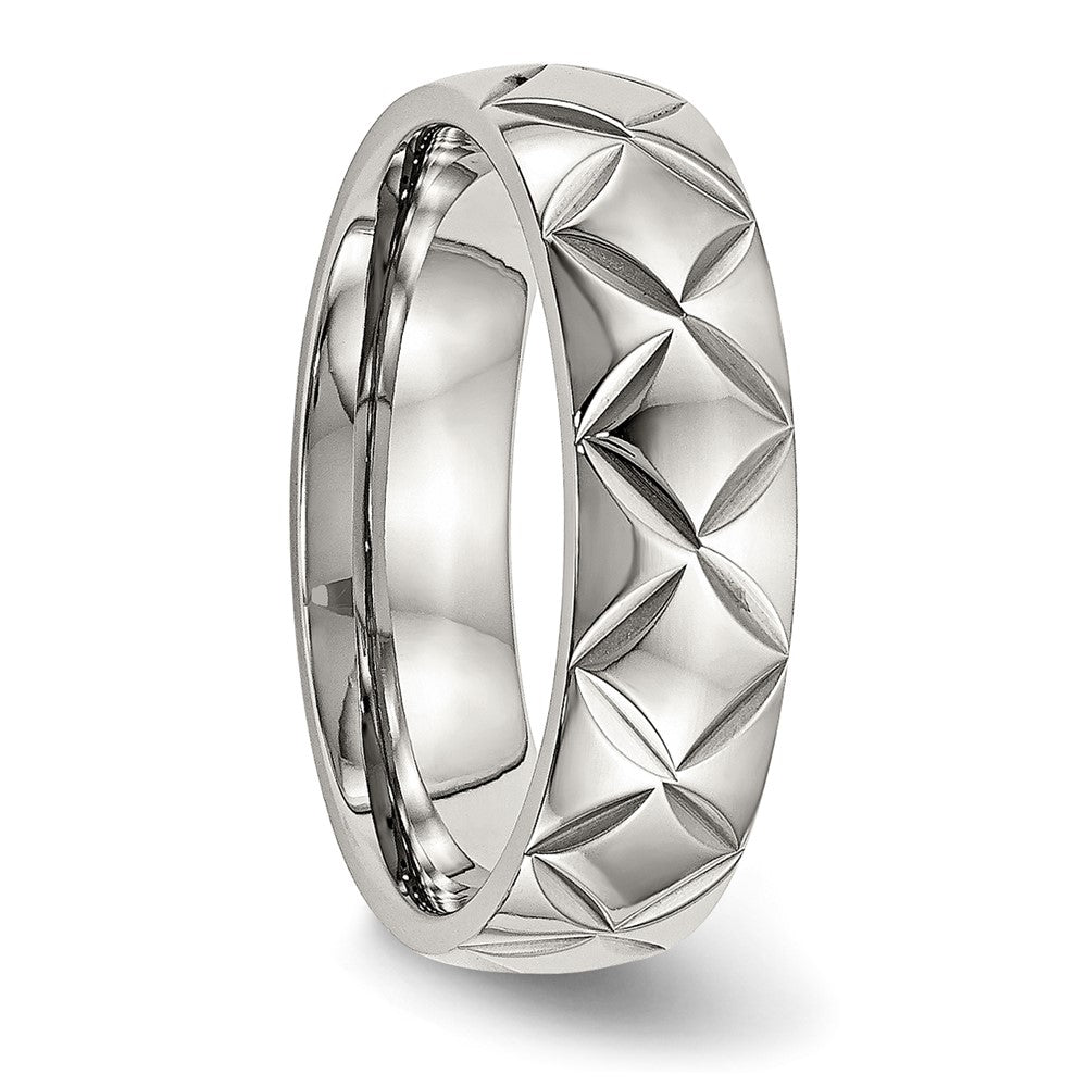 Stainless Steel Polished and Diamond Cut Criss Cross Design 6mm Band