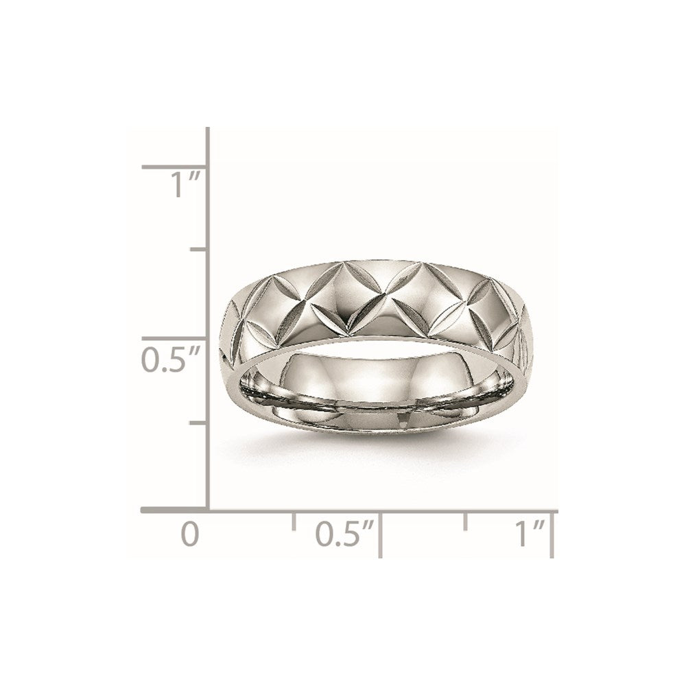 Stainless Steel Polished and Diamond Cut Criss Cross Design 6mm Band