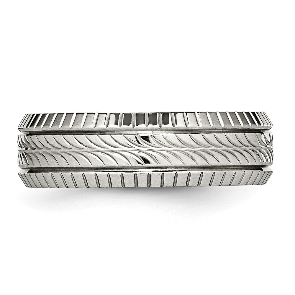 Chisel Stainless Steel Polished and Textured 7mm Grooved Band