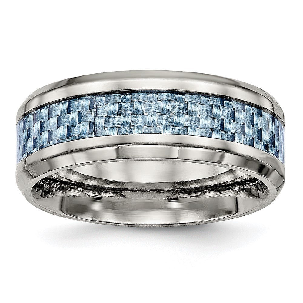 Chisel Stainless Steel Polished with Light Blue Carbon Fiber Inlay 8mm Band