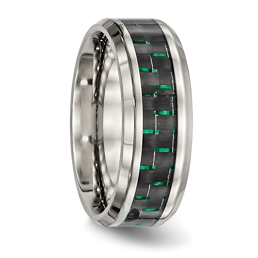 Chisel Stainless Steel Polished with Black and Green Carbon Fiber Inlay 8mm Band