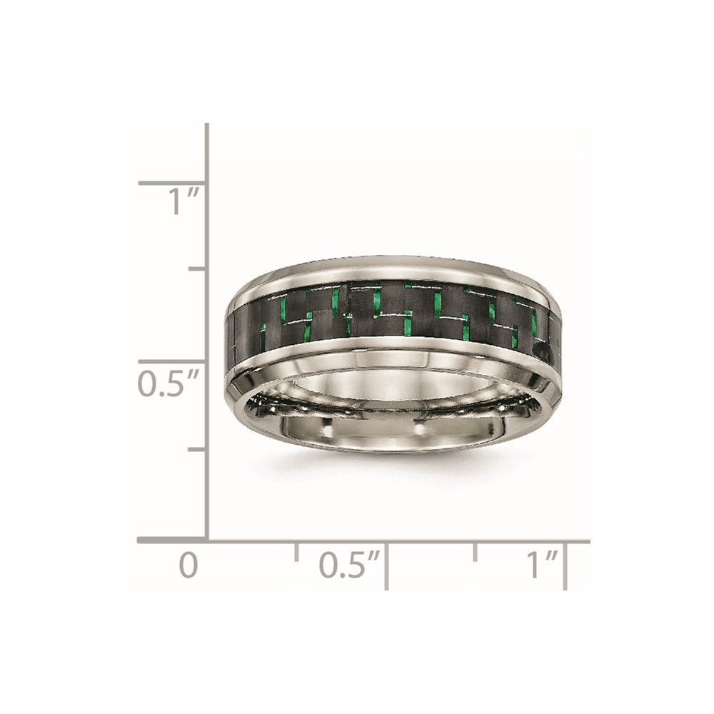 Chisel Stainless Steel Polished with Black and Green Carbon Fiber Inlay 8mm Band