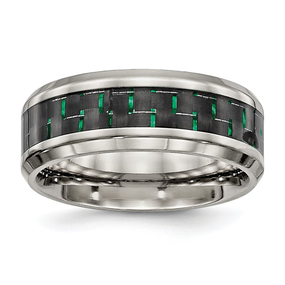 Chisel Stainless Steel Polished with Black and Green Carbon Fiber Inlay 8mm Band