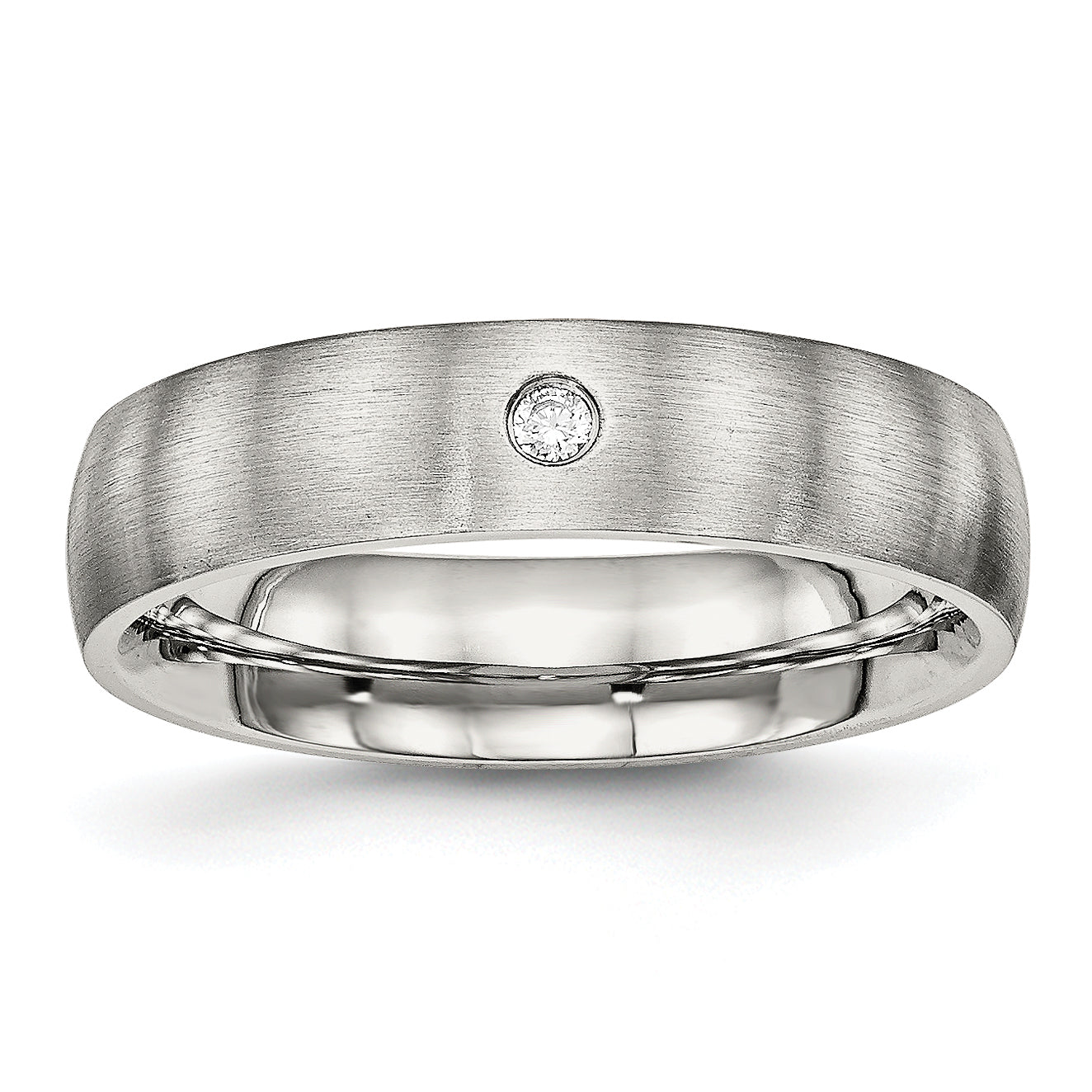 Stainless Steel Brushed Half Round CZ Ring