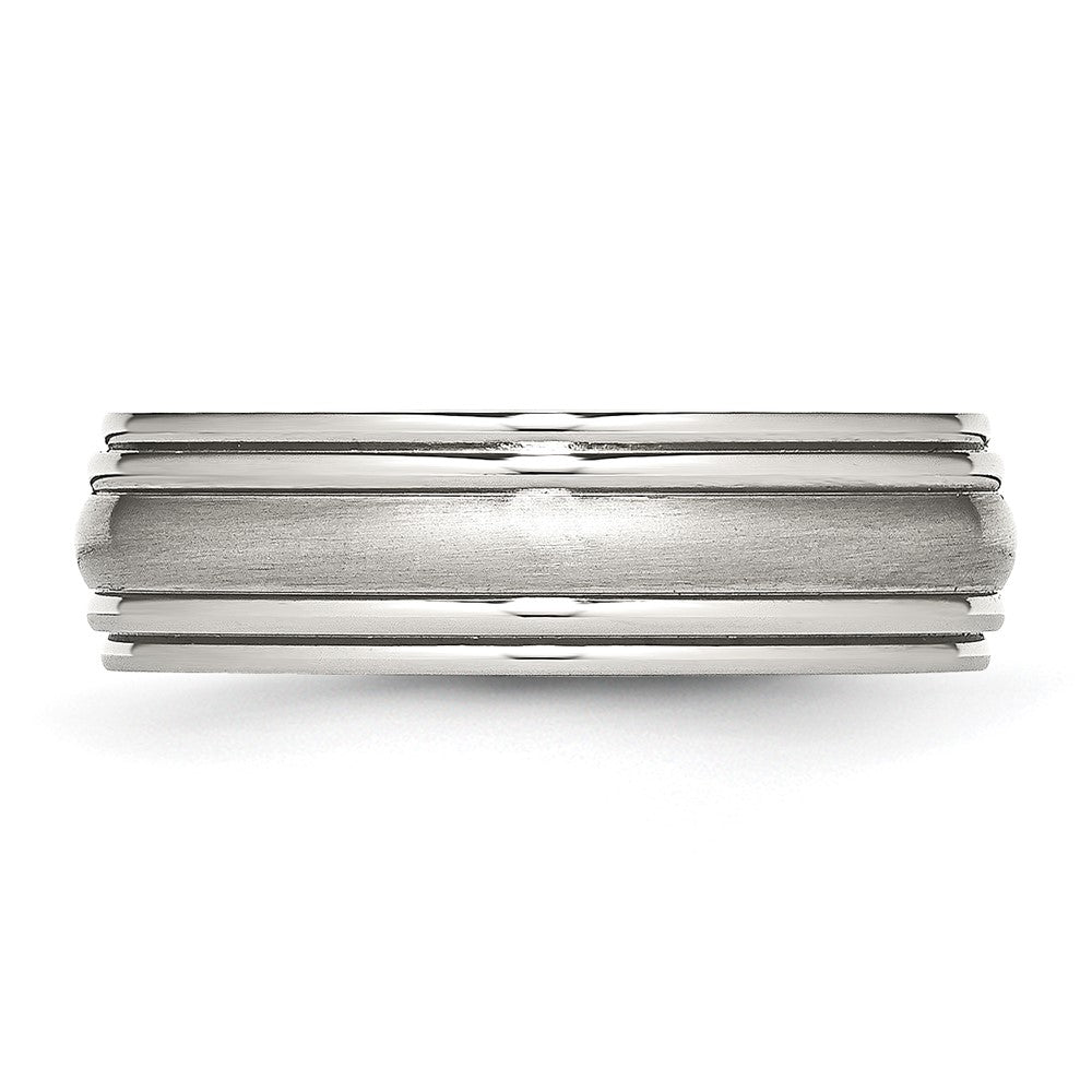 Stainless Steel Polished w/Brushed Center 7mm Ridged Edge Band