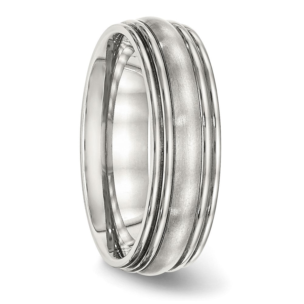 Stainless Steel Polished w/Brushed Center 7mm Ridged Edge Band