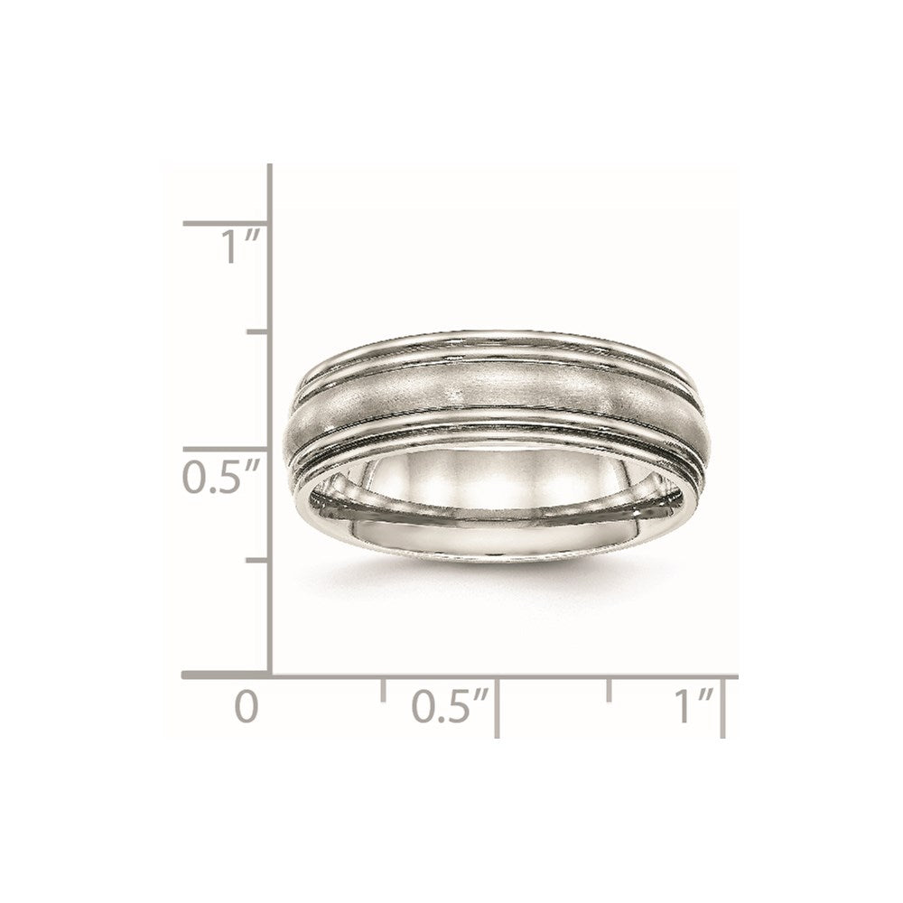 Stainless Steel Polished w/Brushed Center 7mm Ridged Edge Band